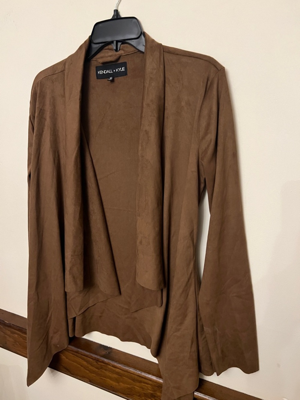 Kendall & Kylie Brown Faux Suede Drape Cardigan